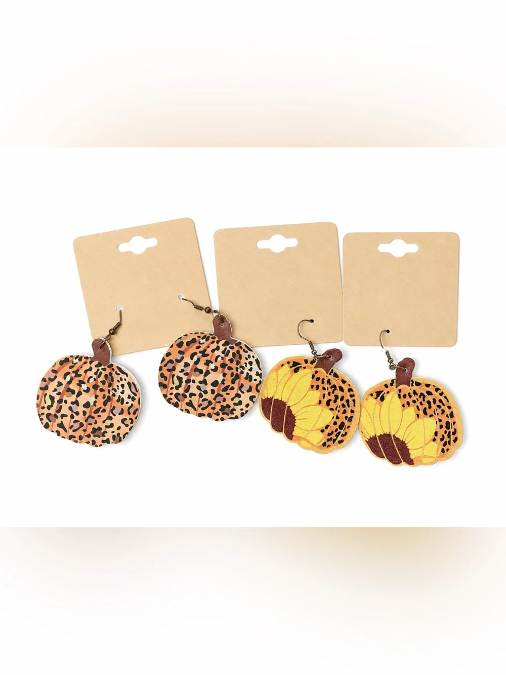 Hand Cut Leather Pumpkin Dangle Earrings - Yellow & Orange
